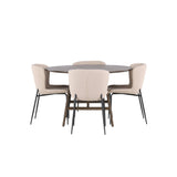 Jídelní stůl Kaseidon - kulatý - Gumové dřevo / Tmavě hnědá MDF + Jídelní židle Modesto - Béžová / Béžová Boucle _4