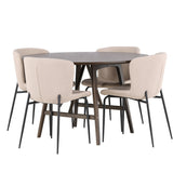 Jídelní stůl Kaseidon - kulatý - Gumové dřevo / Tmavě hnědá MDF + Jídelní židle Modesto - Béžová / Béžová Boucle _4