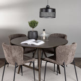 Jídelní stůl Kaseidon - kulatý - kaučukové dřevo / tmavě hnědá MDF + jídelní židle Modesto - šedá / kouřová černá Boucle _4