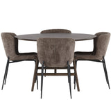 Jídelní stůl Kaseidon - kulatý - kaučukové dřevo / tmavě hnědá MDF + jídelní židle Modesto - šedá / kouřová černá Boucle _4