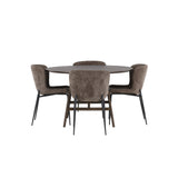 Jídelní stůl Kaseidon - kulatý - kaučukové dřevo / tmavě hnědá MDF + jídelní židle Modesto - šedá / kouřová černá Boucle _4