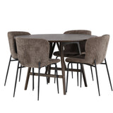 Jídelní stůl Kaseidon - kulatý - kaučukové dřevo / tmavě hnědá MDF + jídelní židle Modesto - šedá / kouřová černá Boucle _4