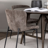 Jídelní stůl Kaseidon - kulatý - kaučukové dřevo / tmavě hnědá MDF + jídelní židle Modesto - šedá / kouřová černá Boucle _4