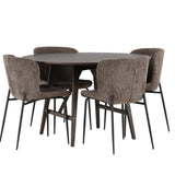 Jídelní stůl Kaseidon - kulatý - kaučukové dřevo / tmavě hnědá MDF + jídelní židle Modesto - šedá / kouřová černá Boucle _4