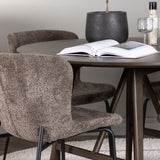 Jídelní stůl Kaseidon - kulatý - kaučukové dřevo / tmavě hnědá MDF + jídelní židle Modesto - šedá / kouřová černá Boucle _4