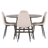 Jídelní stůl Kaseidon - kulatý - kaučukové dřevo / tmavě hnědá MDF + jídelní židle Polar - černá / béžová Boucle _4