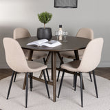 Jídelní stůl Kaseidon - kulatý - kaučukové dřevo / tmavě hnědá MDF + jídelní židle Polar - černá / béžová Boucle _4