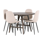 Jídelní stůl Kaseidon - kulatý - kaučukové dřevo / tmavě hnědá MDF + jídelní židle Polar - černá / béžová Boucle _4