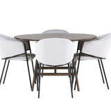 Jídelní stůl Kaseidon - Kulatý - Gumové dřevo / Tmavě hnědá MDF + Jídelní židle Evelina - Černá / Světle šedá Velvet _4