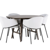 Jídelní stůl Kaseidon - Kulatý - Gumové dřevo / Tmavě hnědá MDF + Jídelní židle Evelina - Černá / Světle šedá Velvet _4