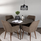 Jídelní stůl Kaseidon - Kulatý - Gumové dřevo / Tmavě hnědá MDF + Jídelní židle Zítra - Tmavý ořech / Tmavě šedá / Hnědá látka _4