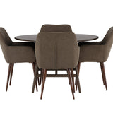 Jídelní stůl Kaseidon - Kulatý - Gumové dřevo / Tmavě hnědá MDF + Jídelní židle Zítra - Tmavý ořech / Tmavě šedá / Hnědá látka _4