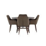 Jídelní stůl Kaseidon - Kulatý - Gumové dřevo / Tmavě hnědá MDF + Jídelní židle Zítra - Tmavý ořech / Tmavě šedá / Hnědá látka _4