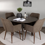 Jídelní stůl Kaseidon - Kulatý - Gumové dřevo / Tmavě hnědá MDF + Jídelní židle Zítra - Tmavý ořech / Tmavě šedá / Hnědá látka _4