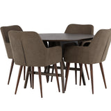 Jídelní stůl Kaseidon - Kulatý - Gumové dřevo / Tmavě hnědá MDF + Jídelní židle Zítra - Tmavý ořech / Tmavě šedá / Hnědá látka _4