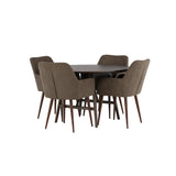 Jídelní stůl Kaseidon - Kulatý - Gumové dřevo / Tmavě hnědá MDF + Jídelní židle Zítra - Tmavý ořech / Tmavě šedá / Hnědá látka _4