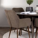 Jídelní stůl Kaseidon - Kulatý - Gumové dřevo / Tmavě hnědá MDF + Jídelní židle Zítra - Tmavý ořech / Tmavě šedá / Hnědá látka _4