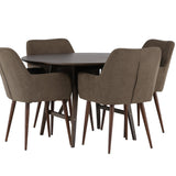 Jídelní stůl Kaseidon - Kulatý - Gumové dřevo / Tmavě hnědá MDF + Jídelní židle Zítra - Tmavý ořech / Tmavě šedá / Hnědá látka _4