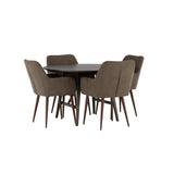 Jídelní stůl Kaseidon - Kulatý - Gumové dřevo / Tmavě hnědá MDF + Jídelní židle Zítra - Tmavý ořech / Tmavě šedá / Hnědá látka _4