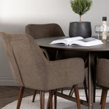 Jídelní stůl Kaseidon - Kulatý - Gumové dřevo / Tmavě hnědá MDF + Jídelní židle Zítra - Tmavý ořech / Tmavě šedá / Hnědá látka _4