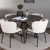 Jídelní stůl Kaseidon - kulatý - kaučukové dřevo / tmavě hnědá MDF + jídelní židle Edina - černá / bílá Boucle _4