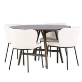 Jídelní stůl Kaseidon - kulatý - kaučukové dřevo / tmavě hnědá MDF + jídelní židle Edina - černá / bílá Boucle _4