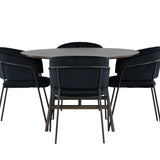 Jídelní stůl Kaseidon - kulatý - kaučukové dřevo / tmavě hnědá MDF + jídelní židle Selma - černá / černý samet _4