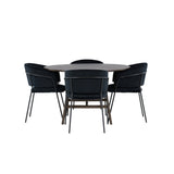 Jídelní stůl Kaseidon - kulatý - kaučukové dřevo / tmavě hnědá MDF + jídelní židle Selma - černá / černý samet _4