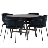 Jídelní stůl Kaseidon - kulatý - kaučukové dřevo / tmavě hnědá MDF + jídelní židle Selma - černá / černý samet _4