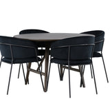 Jídelní stůl Kaseidon - kulatý - kaučukové dřevo / tmavě hnědá MDF + jídelní židle Selma - černá / černý samet _4