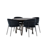 Jídelní stůl Kaseidon - kulatý - kaučukové dřevo / tmavě hnědá MDF + jídelní židle Selma - černá / černý samet _4