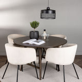 Jídelní stůl Kaseidon - kulatý - kaučukové dřevo / tmavě hnědá MDF + židle Berit - černá / béžový samet _4