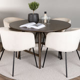 Jídelní stůl Kaseidon - kulatý - kaučukové dřevo / tmavě hnědá MDF + židle Berit - černá / béžový samet _4