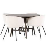 Jídelní stůl Kaseidon - kulatý - kaučukové dřevo / tmavě hnědá MDF + židle Berit - černá / béžový samet _4