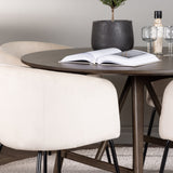 Jídelní stůl Kaseidon - kulatý - kaučukové dřevo / tmavě hnědá MDF + židle Berit - černá / béžový samet _4