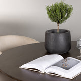 Jídelní stůl Kaseidon - kulatý - kaučukové dřevo / tmavě hnědá MDF + židle Berit - černá / béžový samet _4