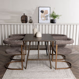 Jídelní stůl Kaseidon – kaučukové dřevo / tmavě hnědá MDF + ranní jídelní židle – černá / černá Boucle _4