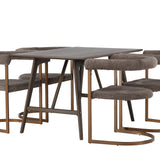 Jídelní stůl Kaseidon – kaučukové dřevo / tmavě hnědá MDF + ranní jídelní židle – černá / černá Boucle _4