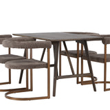 Jídelní stůl Kaseidon – kaučukové dřevo / tmavě hnědá MDF + ranní jídelní židle – černá / černá Boucle _4