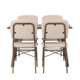 Jídelní stůl Kaseidon – kaučukové dřevo / tmavě hnědá MDF + jídelní židle Seda – matná hnědá / béžová látka _4