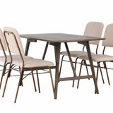 Jídelní stůl Kaseidon – kaučukové dřevo / tmavě hnědá MDF + jídelní židle Seda – matná hnědá / béžová látka _4