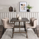 Jídelní stůl Kaseidon – kaučukové dřevo / tmavě hnědá MDF + jídelní židle Modesto – béžová / béžová Boucle _4