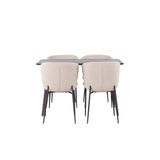 Jídelní stůl Kaseidon – kaučukové dřevo / tmavě hnědá MDF + jídelní židle Modesto – béžová / béžová Boucle _4