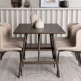 Jídelní stůl Kaseidon – kaučukové dřevo / tmavě hnědá MDF + jídelní židle Modesto – béžová / béžová Boucle _4