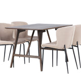 Jídelní stůl Kaseidon – kaučukové dřevo / tmavě hnědá MDF + jídelní židle Modesto – béžová / béžová Boucle _4