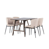 Jídelní stůl Kaseidon – kaučukové dřevo / tmavě hnědá MDF + jídelní židle Modesto – béžová / béžová Boucle _4