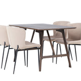 Jídelní stůl Kaseidon – kaučukové dřevo / tmavě hnědá MDF + jídelní židle Modesto – béžová / béžová Boucle _4