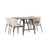 Jídelní stůl Kaseidon – kaučukové dřevo / tmavě hnědá MDF + jídelní židle Modesto – béžová / béžová Boucle _4