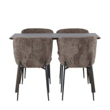 Jídelní stůl Kaseidon – kaučukové dřevo / tmavě hnědá MDF + jídelní židle Modesto – šedá / kouřová černá Boucle _4