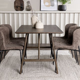 Jídelní stůl Kaseidon – kaučukové dřevo / tmavě hnědá MDF + jídelní židle Modesto – šedá / kouřová černá Boucle _4